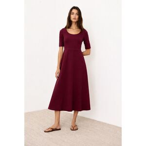 NWOT Pact Organic Fit & Flare Everyday Style Midi Maroon Dress Women's Large